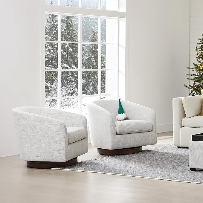 CHITA Swivel Accent Chair, FSC Certified Upholstered Fabric Barrel Chair for Living Room, Ivory-Ruum Studio Home