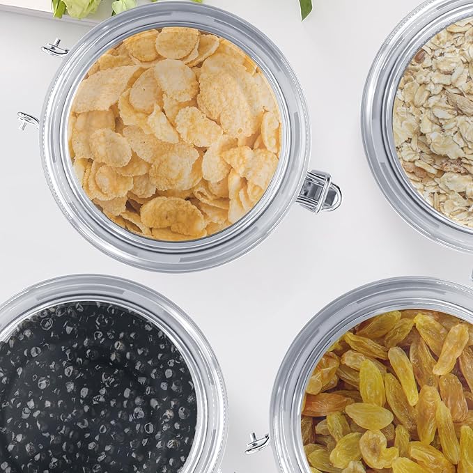 ENLOY 4-Piece Stainless Steel Airtight Food Storage Canister Set with Clear Lid, Containers Sets for Kitchen Counter for Sugar, Flour, Tea, Candy, Cookie, Spice, 28/32/38/65 oz-Ruum Studio Home
