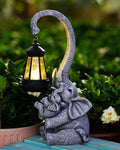 Elephant Outdoor Statues with Cute Baby Garden Decor, Resin Elephant Figurines with Solar Lantern Outdoor Decoration Gifts for Mothers Day, Birthday Day-Ruum Studio Home