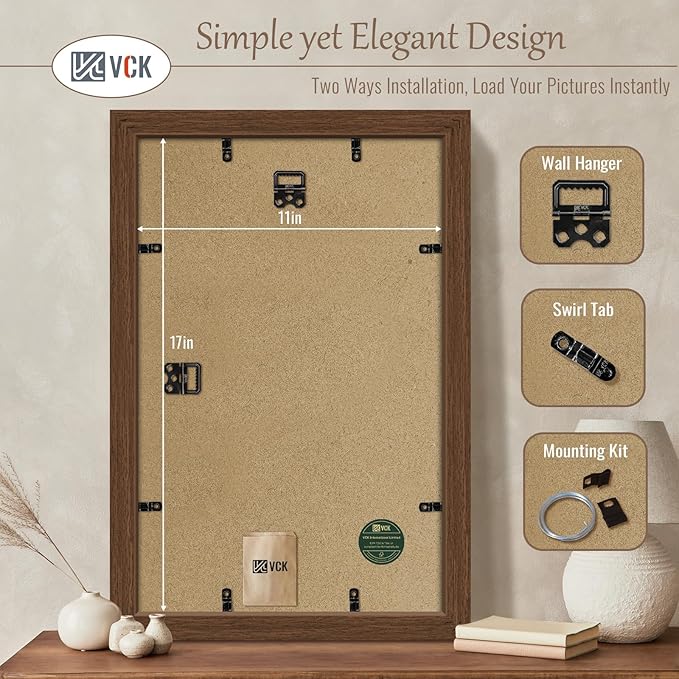 VCK 11x17 Picture Frame 3 Pack, Brown Wood Poster Frame with Exclusive Wood Grain, Wall Mounting Hanging-Ruum Studio Home