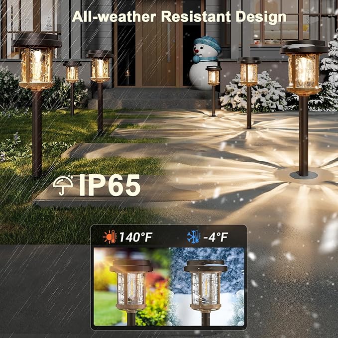 XMCOSY+ Solar Pathway Lights, Dual-Tone Solar Lights Outdoor Waterproof IP65, 20 LM LED Bright Glass Outside Light for Garden Path Yard Walkway Driveway (‎Black & Brown)-Ruum Studio Home