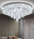 23.6'' Modern Crystal Chandeliers LED Dimmable Flush Mount Ceiling Chandeliers for Living Room Entrance Foyer Bedroom Silver-Ruum Studio Home
