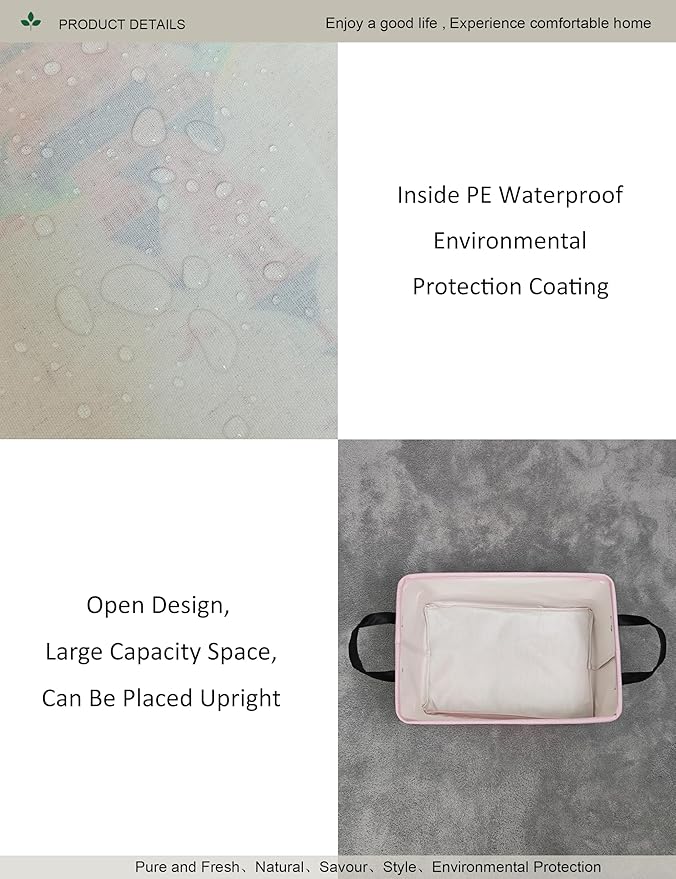 Rectangular Folding Laundry Basket,waterproof Canvas Basket,gift basket,Suitable for children's room,Office,Clothes,Toys Storage(Pink Castle)-Ruum Studio Home