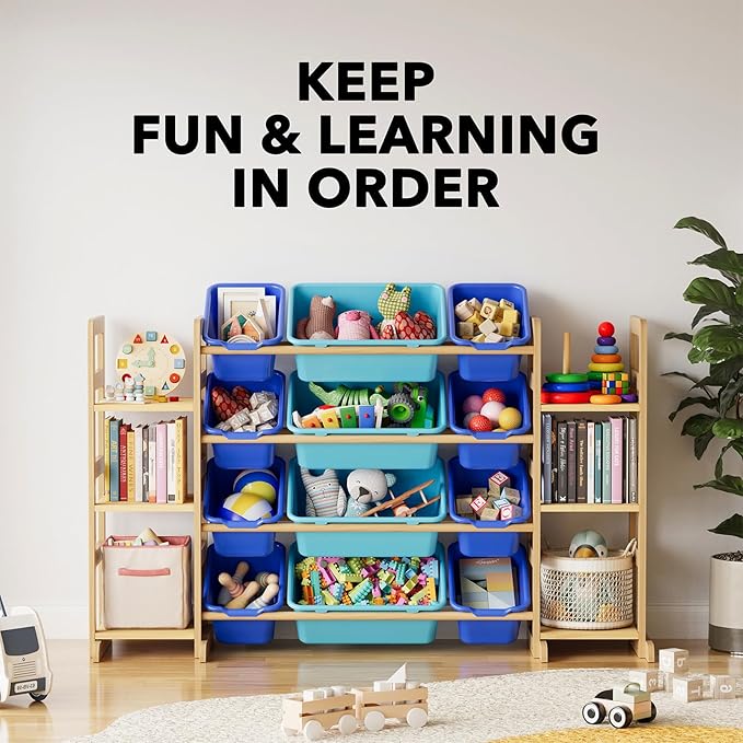 SpaceAid Toy Storage Organizer with 6 Shelves and 12 Bins, Toy Organizers Storage Bookshelf, Kids Bin Shelf Toys Box Bookcase for Bedroom Playroom Organization Room Decor, Blue and Navy Blue-Ruum Studio Home