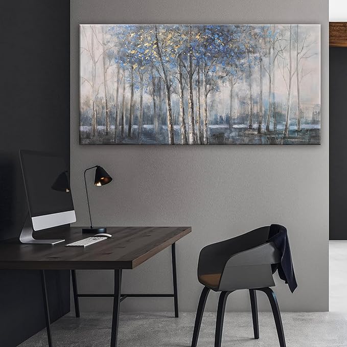 Canvas Wall Art Decor Pictures Wall Decor Prints Modern Large Wall Art Gold Wall Art Blue Grey Misty Botanical Textured Artwork for Walls For Room Living Room Bedroom Office Wall Decor 24"X48"-Ruum Studio Home