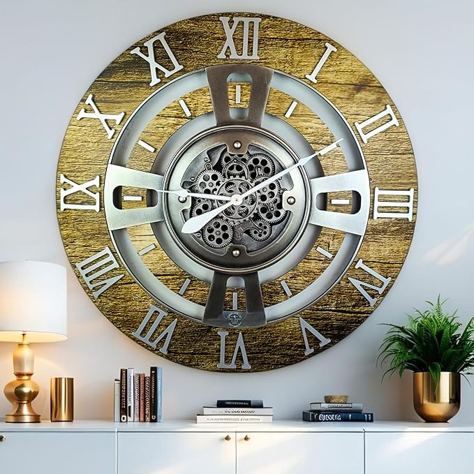 The Gears Clock Real Moving Gear Wall Clock England Line (Gold Antique, 36 inches (90 cm))