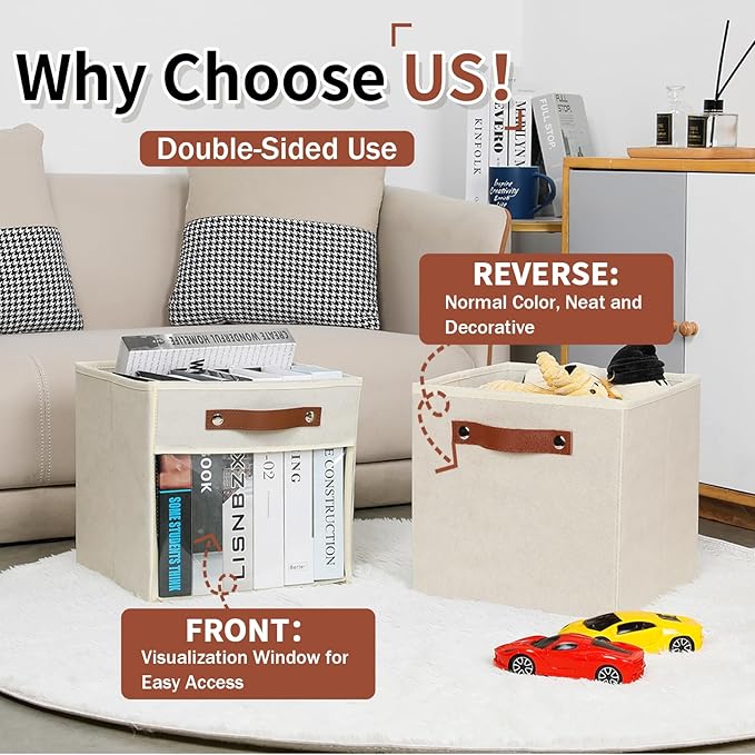HNZIGE 11 x 11 Storage Cubes Bins for Storage Organizer,Shelf Fabric Storage Bin for Cube Organizer, Canvas Cloth Bin,Cubby Decorative Cube Organizer Bin for Cube Storage Blanket Home(Cream 6 PCS)-Ruum Studio Home
