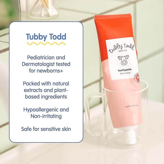 TUBBY TODD Fluoride Free Kids Toothpaste - Made with Xylitol - Safe Toothpaste for Baby, Toddler, Infant & Children - 4oz, 2 Pack - Watermelon Flavor-Ruum Studio Home
