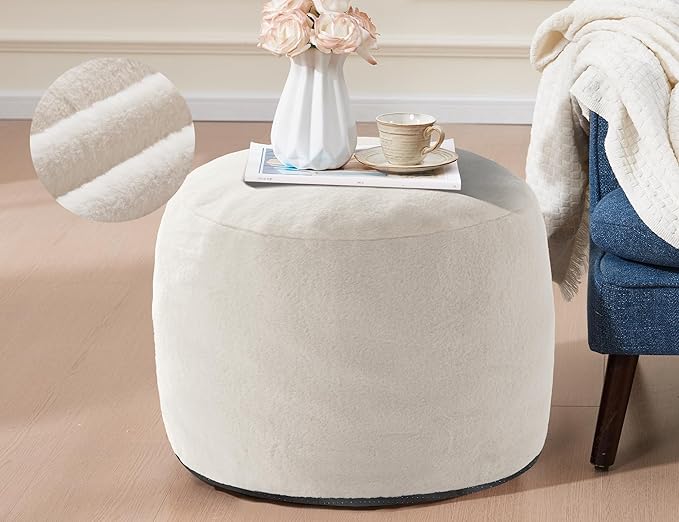 Pouf Ottoman Foot Rest 20"x15" Footstools and Ottomans Small with Filling Cream Small Beige Ottoman Foot Rest Ivory Poofy Ottom Stool Soft Poofs/Ottomans Furniture Living Room Ottom Footstool-Ruum Studio Home