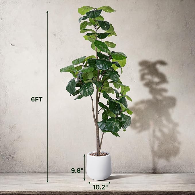 Artificial Fiddle Leaf Tree, 6ft Faux Plant Fake Ficus Lyrata Trees with White Planter, Artificial Fig Trees Floor Plants for House Office Living Room Indoor Home Decor, Housewarming Gift-Ruum Studio Home