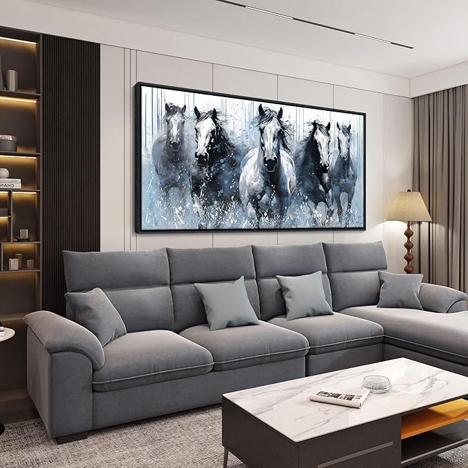 DUNHUANG ART Rustic Equine Gallop Canvas Wall Art - Stunning Horse Themed Decor for Living Room, Bedroom, Office - Horse Pictures Wall Decor 20"x40"-Ruum Studio Home