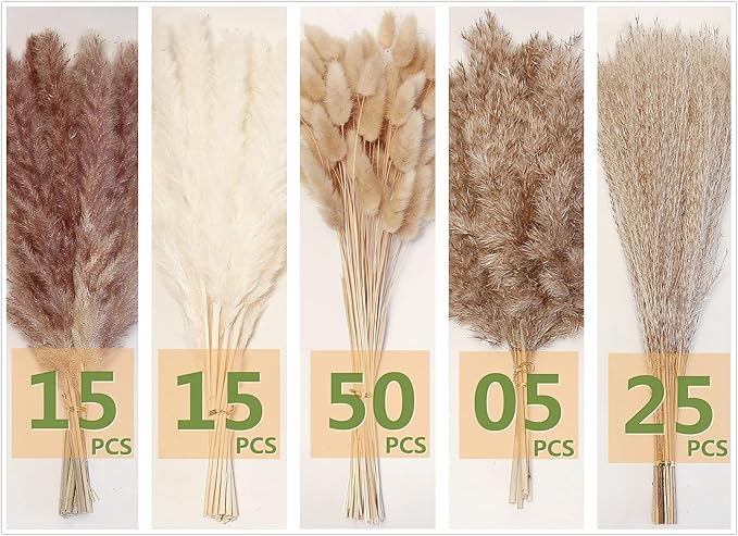 Natural Dried Pampas Grass Decor, 110 PCS Pampas Grass Contains White Bunny Tails Dried Flowers, Artificial Flowers for Bathroom Decor, Bathroom Wall Decor, Office Decor and Baby Shower Decorations-Ruum Studio Home