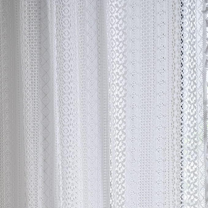 Sutuo Home White Boho Curtains Crochet Lace Semi-Sheer Bohemian Hollow Knitted Handmade Tassels, Rod Pocket Window Treatment Vintage Rustic Farmhouse Drapes for Glass Slide Door, 1 Panel 59" W x 90" L-Ruum Studio Home
