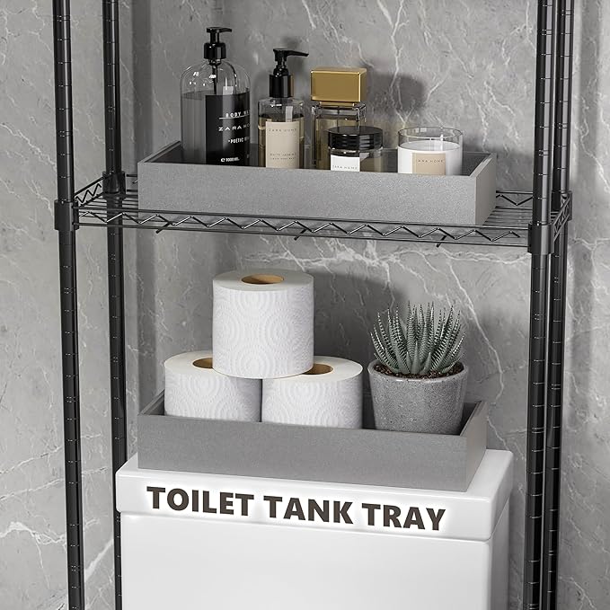 Kitchen Drawer Organizer Bins, Stackable Bamboo Drawer Organizer for Silverware, 2 Pcs Toilet Paper Basket Holder, Wood Bathroom Tray Countertop, Toilet Tank Tray Silver 15" x 6" x 2.5"-Ruum Studio Home