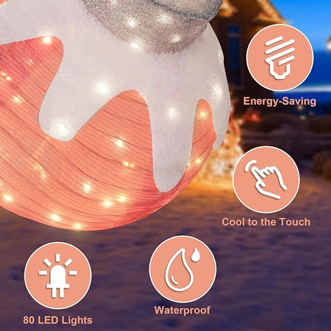 BRIGHTDECK Outdoor Christmas Ornaments, Lighted Pop-Up Outdoor Holiday Ball Decoration with 80 LED Lights, 8 Light Modes, Lighted Collapsible Holiday Decorations for Yard, Home (Pink)-Ruum Studio Home