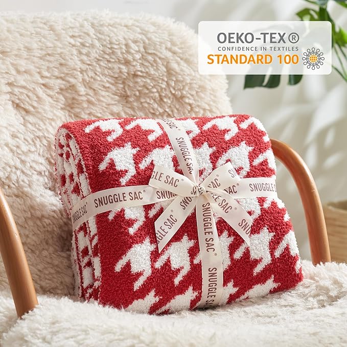 Snuggle Sac Christmas Red Houndstooth Throw Blanket for Couch, Reversible Super Soft Warm Blankets Cozy Knit Fuzzy Plush Lightweight Throws for Sofa Bed Houndstooth Red, 50x60 inches-Ruum Studio Home