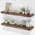 Floating Shelves for Wall, 36"W x 8"D x 1.5"H, Wooden Wall Mounted Display Shelves with Invisible Brackets for Living Room, Bedroom, Bathroom, Kitchen Decor and Storage, Set of 2, Rustic Brown-Ruum Studio Home