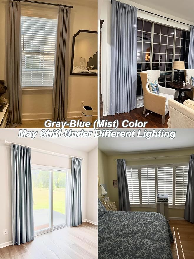 Vision Home Blue Gray Pinch Pleated Full Blackout Curtains Linen Blended Room Darkening Window Curtains 108 inch for Living Room Bedroom Thermal Insulated Pinch Pleat Drapes with Hooks 40" Wx108 Lx2-Ruum Studio Home