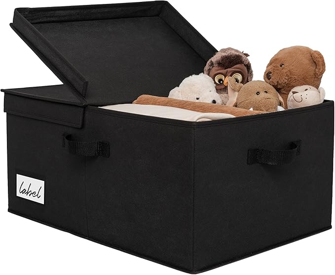 GRANNY SAYS Fabric Storage Bin with Lid, Linen Closet Organizers and Storage Baskets, Large Storage Box, Clothes Bins for Closet Organizing, Jumbo, Black, 1-Pack-Ruum Studio Home