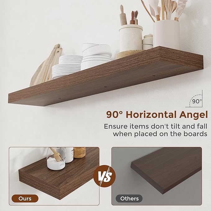 Heimlove 48 Inch Floating Shelves for Wall 8 Inch Deep Walnut Shelves Set of 2,Wall Mounted Rustic Wood Long Floating Shelf，Large Display & Storage Shelf with Invisible Brackets-Ruum Studio Home