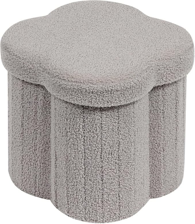 B FSOBEIIALEO Storage Ottoman Cube, Flowers Shaped Ottomans with Storage Foot Stool Footrest for Lving Room, Boucle Ottoman Seat for Dorm Room,Faux Teddy Fur, Grey 12.6"x12.6"x12.6"-Ruum Studio Home