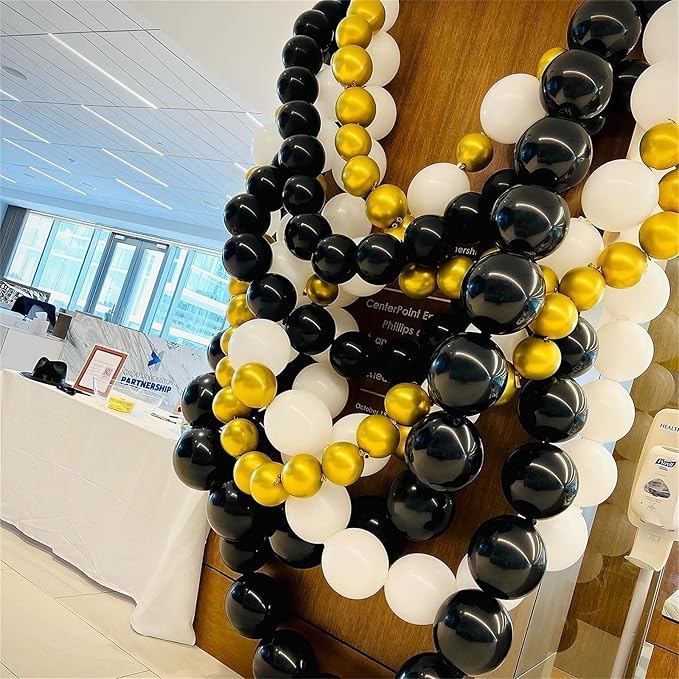 Black Linking Balloons, 120PCS Linked Balloon with Tail for Balloon Wall Arch and Chains, Quick Linkable Balloons for Wedding Birthday Baby Shower Engagement Graduation Party Decorations (6+10inch)-Ruum Studio Home