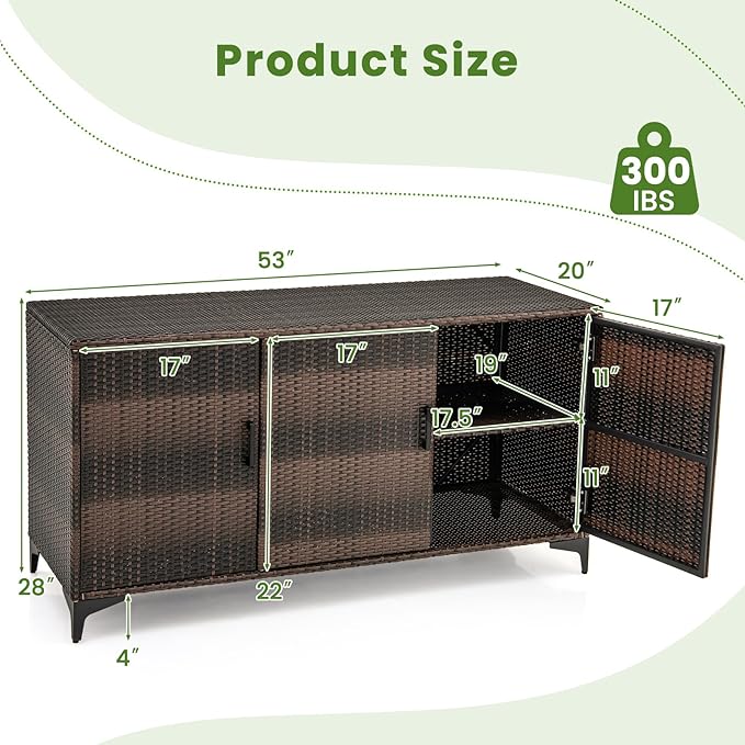RELAX4LIFE 84-Gallon Outdoor Storage Box - Wicker Rattan 3-Door Patio Storage Cabinet Container w/Removable Shelves for Cushions, Garden Tools, Pool & Sports Equipment, Indoor Outdoor Deck Box (Brown)-Ruum Studio Home