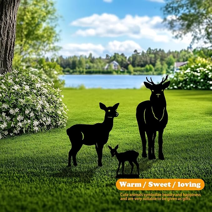 3 Pack Deer Metal Garden Decorative Stakes, Weather Proof Silhouette Statues for Yard, Patio,Outdoor Decor for Deer Lovers and Pet Owners-Ruum Studio Home