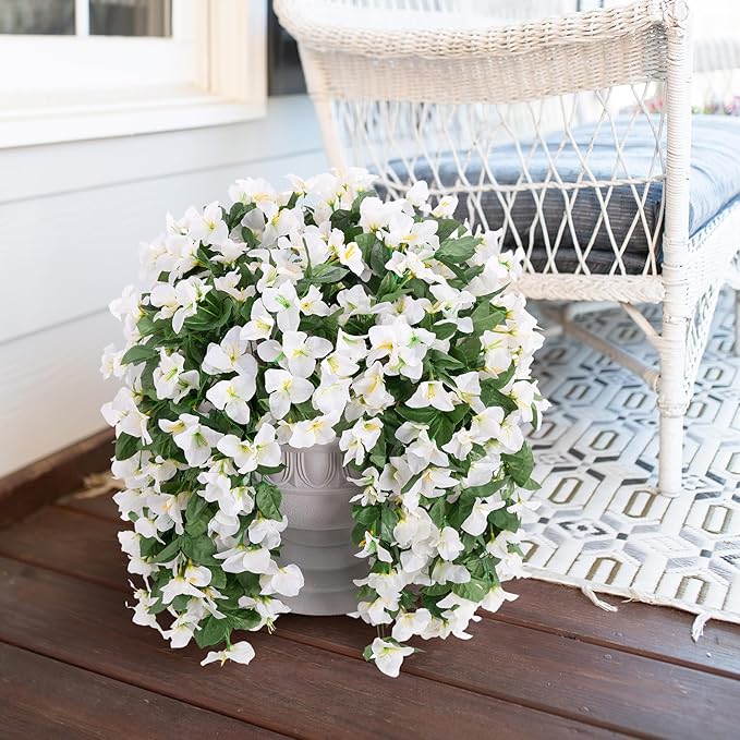 Faux Bougainvillea Artificial Flowers Plants for Outdoors Outside Decoration, 2 PCS White Fake Flowers UV Resistant Look Real Silk Long Trailing Vines for Front Door Porch Planter Patio Garden Yard-Ruum Studio Home