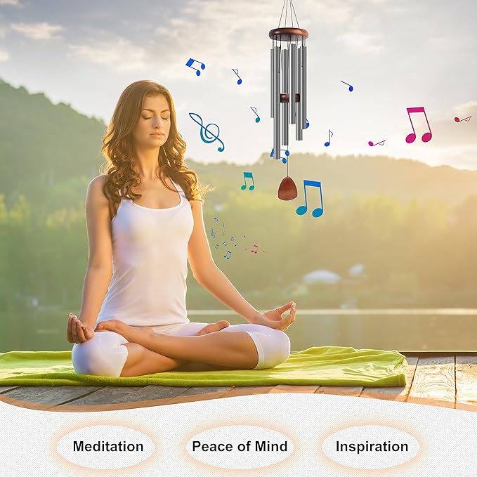 Large Aluminium Wind Chimes 37 Inches to Create a Zen Atmosphere Suitable for Outdoor, Garden, Patio Decoration. Classic Wind Chimes with Wind Catcher Suitable as A Gift for Unisex,Silver Grey-Ruum Studio Home