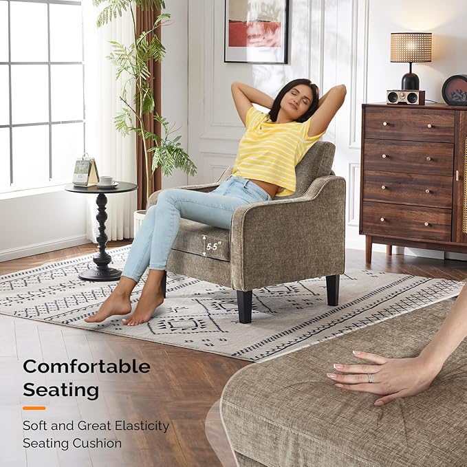 VINGLI Accent Chairs Set of 2 Living Room Chairs Light Brown Reading Chair for Bedroom Scooped Arm Chair Mid Century Modern Accent Chairs Upholstered Comfy Chair for Apartment, Waiting Room-Ruum Studio Home