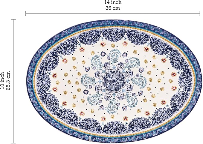 Bico Blue Talavera 16 plus 14 inch Oval Platters Set, Set of 2, Microwave and Dishwasher Safe, for Serving Fish, Chicken, Turkey-Ruum Studio Home