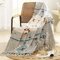 CASAAGUSTO Boho Throw Blanket - Green and Beige Decorative Blankets with Tassel, Printed Flannel Bohemian Blanket for Chair, Bed, Sofa, Couch(50 * 60, Green and Beige)-Ruum Studio Home