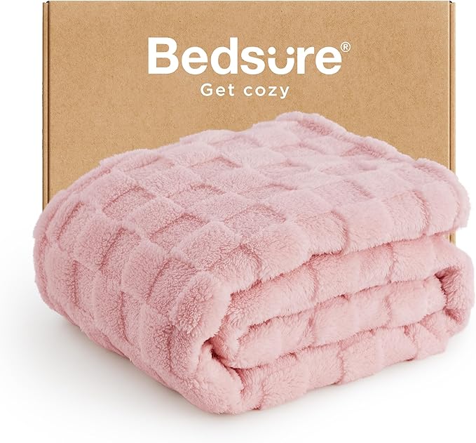 Bedsure GentleSoft Blush Pink Throw Blanket for Couch - Checkered Fleece Blankets Gifts for Women Men Girls, Cute Soft Cozy Throw for Bedroom Home Decor Gifts, 50x60 Inches-Ruum Studio Home