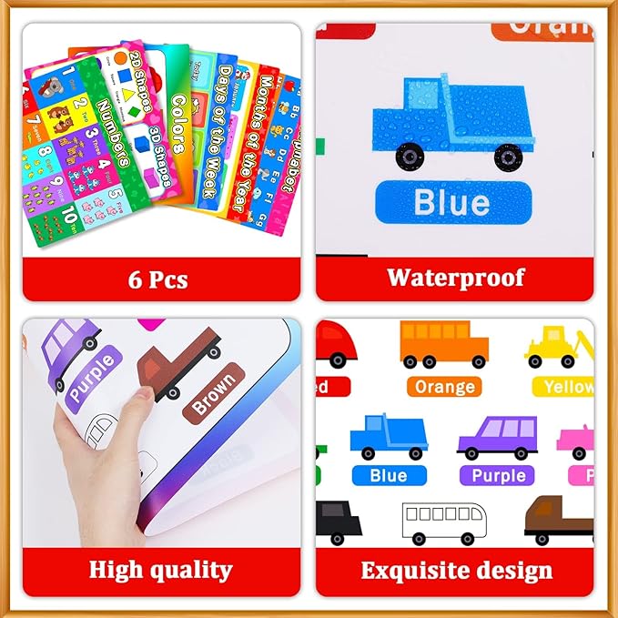 Educational Preschool Placemats for Kids Set of 6 Reusable Plastic Toddler Placemat Non Slip Washable Children Montessori Eat Table Mat for Nursery Homeschool Kindergarten Classroom Dining Table-Ruum Studio Home