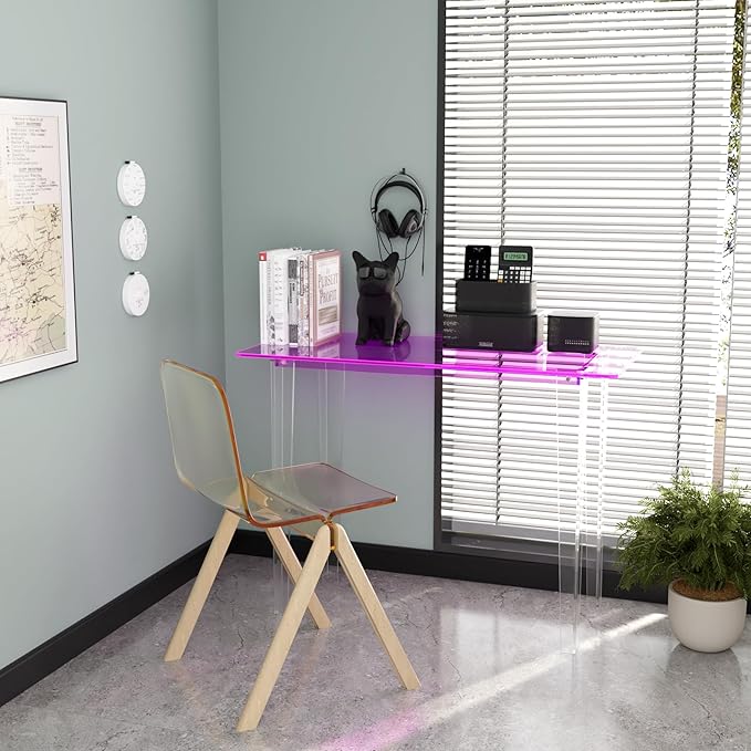 Acrylic Desk, Modern Study Table for HomeOffice-Extended Surface Multi-Purpose Console & EntrywayTable, Sturdy Lightweight Design（(42.5-inch, Pink)-Ruum Studio Home