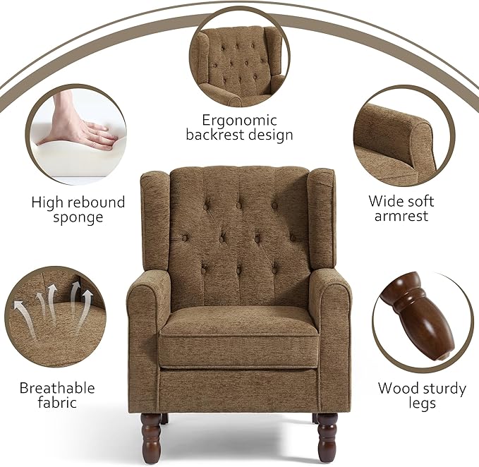 Lumibee High Back Accent Chair,Upholstered Wingback Armchair with Solid Wood Legs for Small Spaces,Comfy Single Sofa Chair for Living Room,Bedroom,Office-Gray-Ruum Studio Home