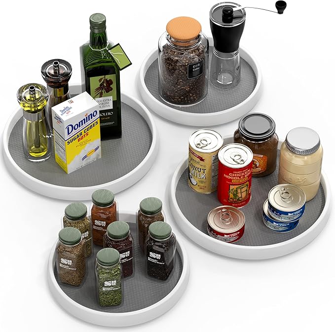 Simple Houseware Lazy Susan Spice Organizer Rotating Tray, 4-Pack (2 Medium 10'', 2 Large 12'')-Ruum Studio Home