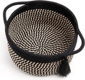 Decorative Small Gift Basket Empty – SweetMemo Cute Woven Rope Organizer Baskets for Desk, Bedside, Bathroom, Key, Round Boho Decor Cotton Bin with tassel, Gift Bag, Ribbon – Rustic Black Brown-Ruum Studio Home