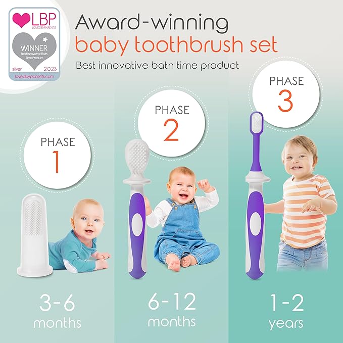 Cherish Baby Care Baby Toothbrush & Toddler Toothbrush Set (0-2 Years) - BPA-Free & Safety-Tested, 2023 Award Winner, Food-Grade Silicone (Purple)-Ruum Studio Home