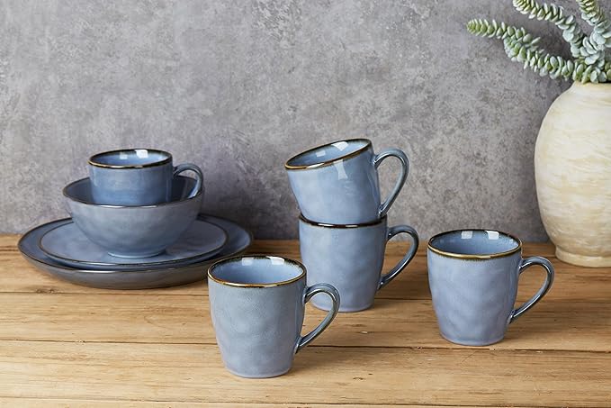 famiware Coffee Mugs Set of 4, Ocean Round 11.5oz Coffee Cup Set with Handle for Cocoa, Milk, Hot Chocolate, Tea or Water, Stoneware Cups for Kitchen, Reactive Glaze, Microwave Dishwasher Safe, Blue-Ruum Studio Home