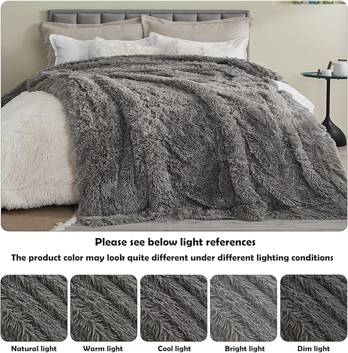 GONAAP Fuzzy Faux Fur Throw Blanket Twin Size Light Grey Super Soft Cozy Plush Fuzzy Shaggy Blanket for Couch Sofa Bed (Light Grey, Twin(60"x80"))-Ruum Studio Home
