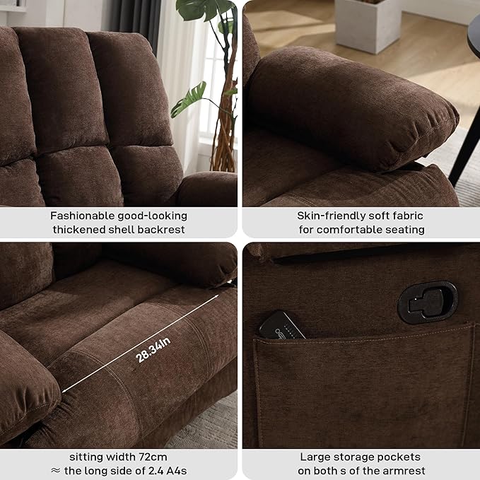 Oversized Recliner Chair Extra Wide Large Recliner for Adults 350lbs with Lumbar Support Pillow Nursery Chair Living Room (Manual, BROWN-6008)-Ruum Studio Home