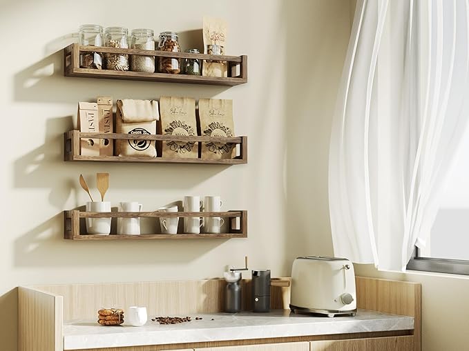 Upgraded Thick Floating Shelves - 24 Inch Multi-Use Wall-Mounted Bookshelves for Kids and Nursery, Ideal for Books, Toy, Spice Rack, Decor - Walnut Brown-Ruum Studio Home