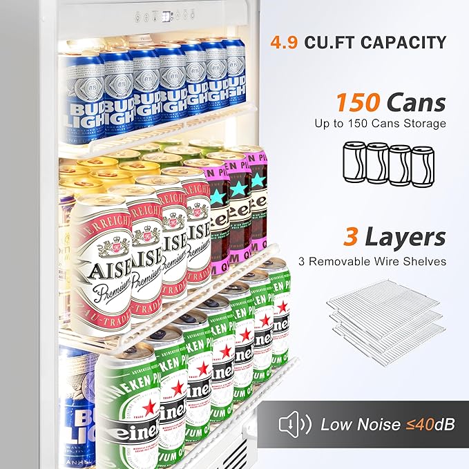 Beverage Refrigerator 24 Inch Drink Fridge, Beer Fridge, 150 Cans Beverage Cooler, Under Counter Refrigerator, Drink Cooler Undercounter Outdoor Refrigerators, Single Glass Door Bar Fridge-Ruum Studio Home