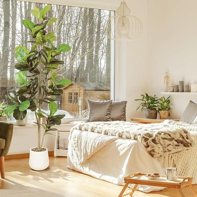 Artificial Fiddle Leaf Tree, 7ft Faux Plant Fake Ficus Lyrata Trees with White Planter, Artificial Fig Trees Floor Plants for House Office Living Room Indoor Home Decor, Housewarming Gift-Ruum Studio Home