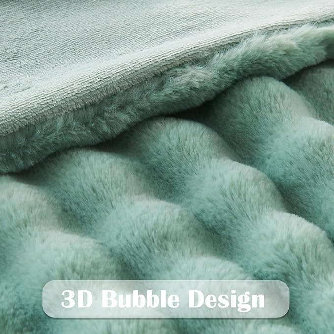 NEWCOSPLAY Faux Fur Twin Blanket Sage Green Bubble Blanket Thick Warm Soft for Couch Sofa Bed 550GSM (New Sage Green, Twin(60"x80"))-Ruum Studio Home
