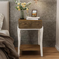 COSIEST Rustic Nightstand, 2-Tier Farmhouse Bedside Table, Wood Accent End Table with Storage Drawer and Open Display Shelf for Bedroom Nursery Living Room(Walnut)-Ruum Studio Home