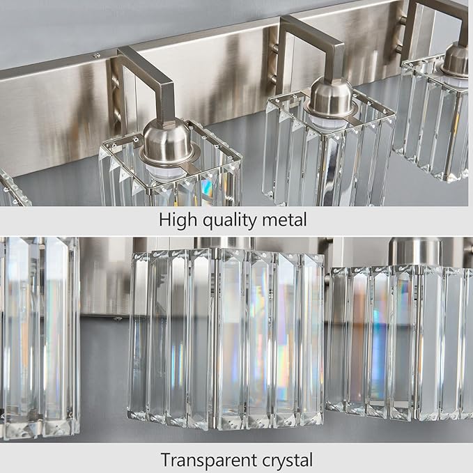 Modern Bathroom Vanity Light 4-Lights Brushed Nickel Vanity Light Crystal Wall Light Bathroom Light Fixtures-Ruum Studio Home