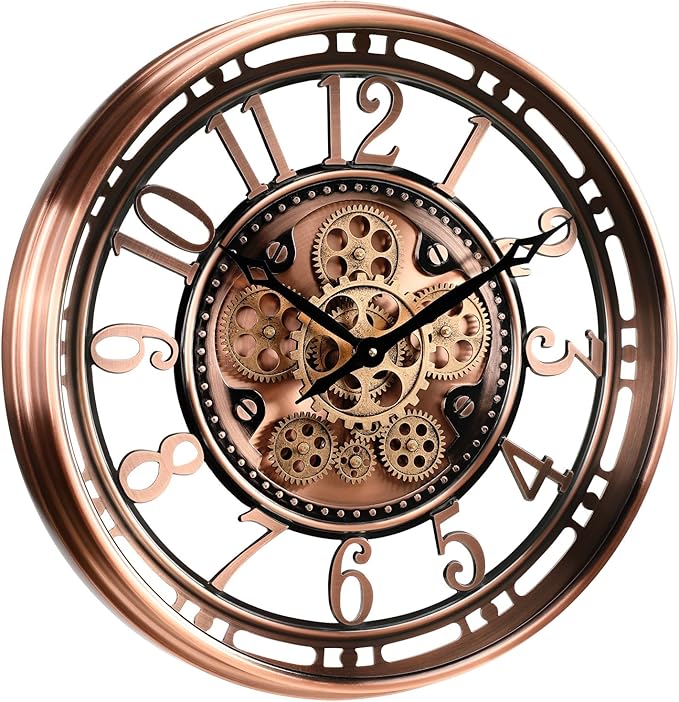 CLXEAST 21 Inch Moving Gear Wall Clock for Modern Farmhouse Living Room Decor,Large Industrial Steampunk Wall Clock for Home Office,Metal Copper Finished,House Warming Gifts New Home-Ruum Studio Home